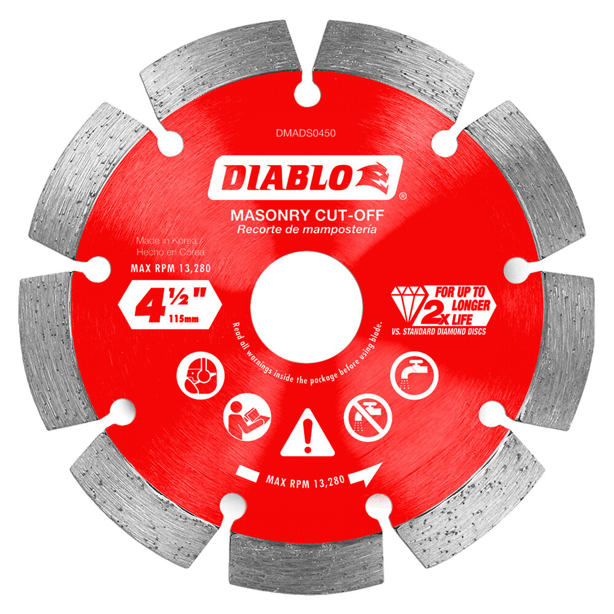 Diablo Tools, 4-1/2in. Diamond Segmented Masonry Cut-Off Blade, Blade Diameter 4.5 in, Model# DMADS0450